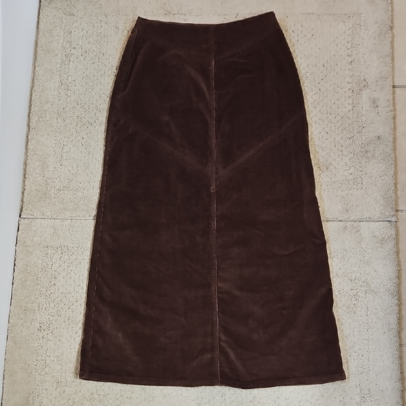 St Johns Bay Brown Corduroy Lace-Up Back Embroidered Maxi Skirt Size 6 - Picture 10 of 14